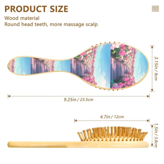 YAZAOO Soft Hair Brush Hair Comb Detangler Blooming Pink Rose Garden Smoothing Hair Care Beauty Gift