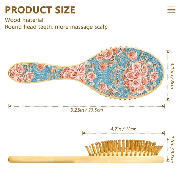 YAZAOO Soft Hair Brush Hair Comb Detangler Blush Roses on Aqua Smoothing Hair Care Beauty Gift