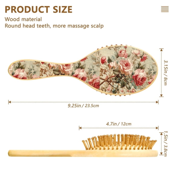 YAZAOO Soft Hair Brush Hair Comb Detangler Classic Rose Garden Fabric Smoothing Hair Care Beauty Gift