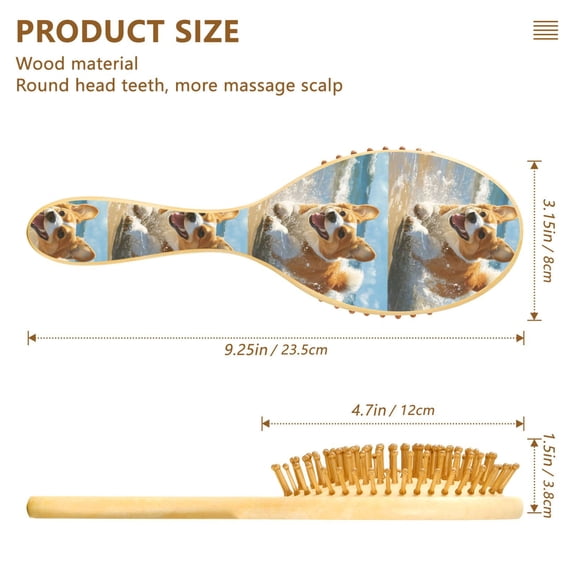 YAZAOO Soft Hair Brush Hair Comb Detangler Corgi Running on Beach Smoothing Hair Care Beauty Gift