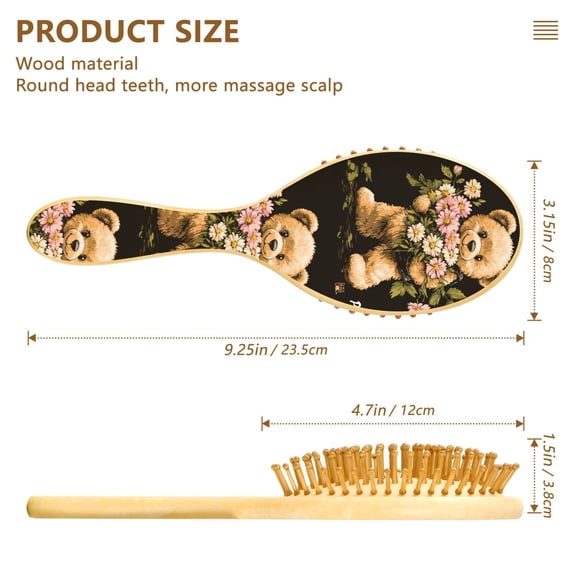 YAZAOO Soft Hair Brush Hair Comb Detangler Cute Bear Holding Flowers Smoothing Hair Care Beauty Gift