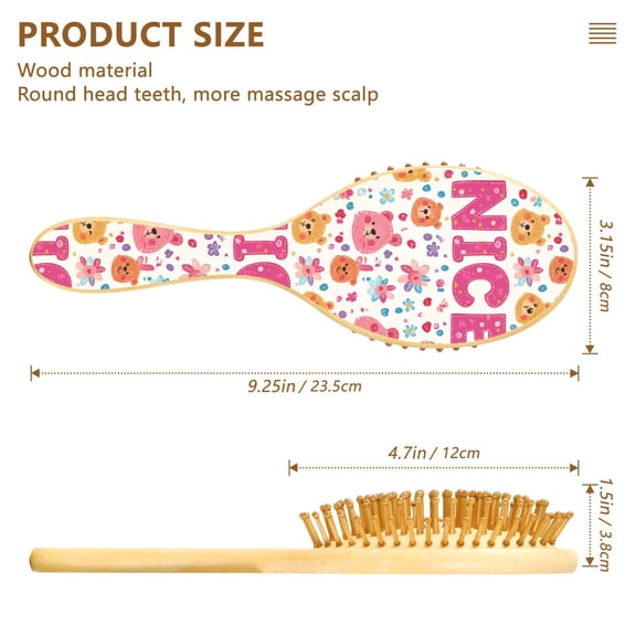 YAZAOO Soft Hair Brush Hair Comb Detangler Cute Bear Stylized Printing Smoothing Hair Care Beauty Gift