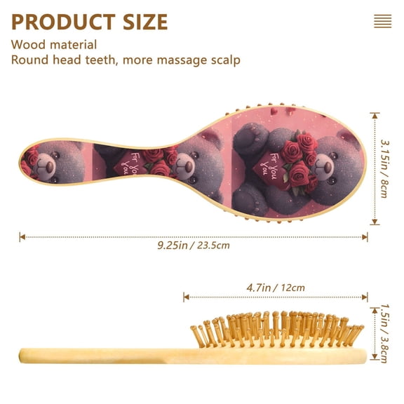 YAZAOO Soft Hair Brush Hair Comb Detangler Cute Bear with Roses Smoothing Hair Care Beauty Gift