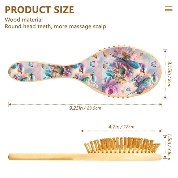 YAZAOO Soft Hair Brush Hair Comb Detangler Cute Birds and Flowers Artwork Smoothing Hair Care Beauty Gift