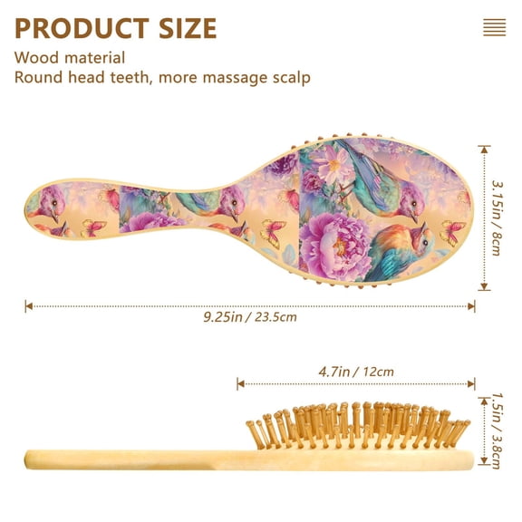 YAZAOO Soft Hair Brush Hair Comb Detangler Cute Birds and Flowers Smoothing Hair Care Beauty Gift