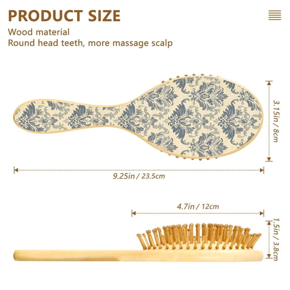 YAZAOO Soft Hair Brush Hair Comb Detangler Elegant Blue Damask Pattern Smoothing Hair Care Beauty Gift
