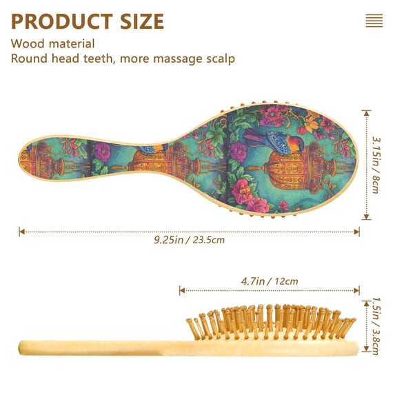 YAZAOO Soft Hair Brush Hair Comb Detangler Floral Lantern Bird Art Smoothing Hair Care Beauty Gift