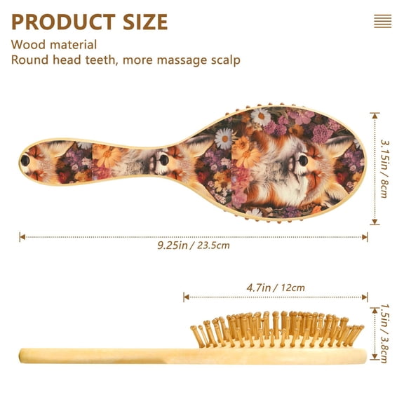 YAZAOO Soft Hair Brush Hair Comb Detangler Fox Plays in Flowers Smoothing Hair Care Beauty Gift