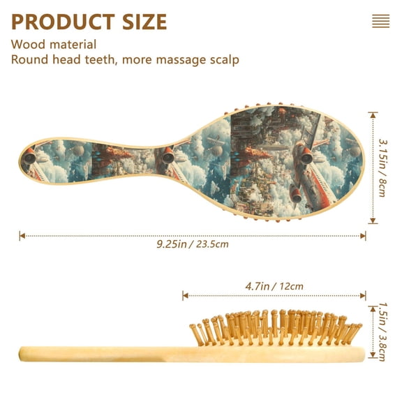 YAZAOO Soft Hair Brush Hair Comb Detangler Futuristic Cityscape with Airplane Smoothing Hair Care Beauty Gift