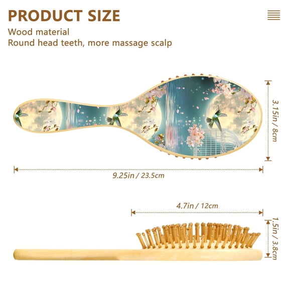 YAZAOO Soft Hair Brush Hair Comb Detangler Hummingbird Moon Cage Flowers Water Smoothing Hair Care Beauty Gift
