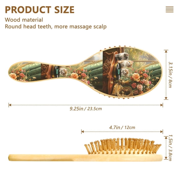YAZAOO Soft Hair Brush Hair Comb Detangler Kittens Flowers Gramophone Vintage Setting Smoothing Hair Care Beauty Gift