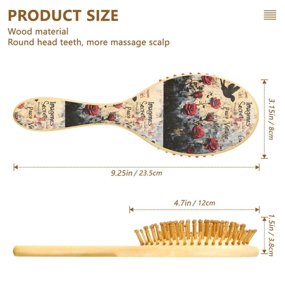 YAZAOO Soft Hair Brush Hair Comb Detangler Oil Rose Painting Smoothing Hair Care Beauty Gift