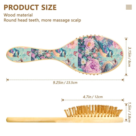 YAZAOO Soft Hair Brush Hair Comb Detangler Pastel Birds and Butterflies Smoothing Hair Care Beauty Gift