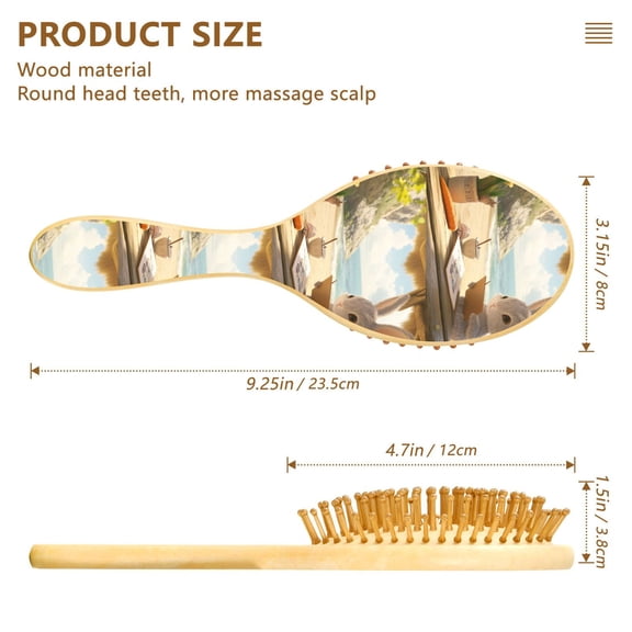 YAZAOO Soft Hair Brush Hair Comb Detangler Rabbit Drawing at The Beach Smoothing Hair Care Beauty Gift