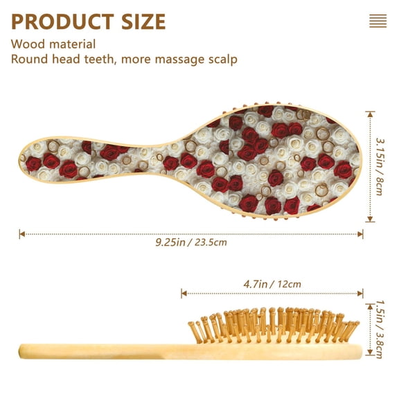 YAZAOO Soft Hair Brush Hair Comb Detangler Red and White Roses Rings Smoothing Hair Care Beauty Gift
