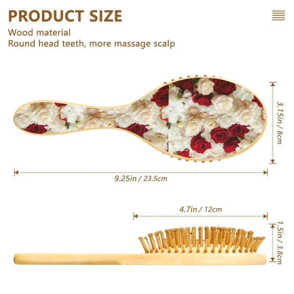 YAZAOO Soft Hair Brush Hair Comb Detangler Roses and Gold Rings Smoothing Hair Care Beauty Gift