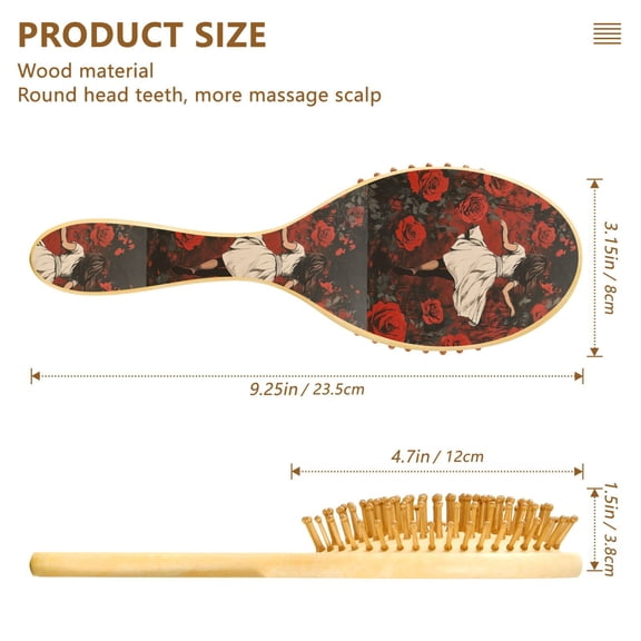 YAZAOO Soft Hair Brush Hair Comb Detangler Run for Roses Pattern Smoothing Hair Care Beauty Gift