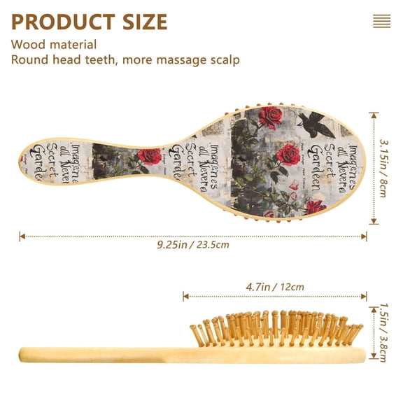 YAZAOO Soft Hair Brush Hair Comb Detangler Seamle Of Red Roses Plainting Smoothing Hair Care Beauty Gift