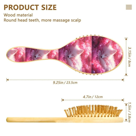 YAZAOO Soft Hair Brush Hair Comb Detangler Sleeping Fox Pink Flowers Pearls Smoothing Hair Care Beauty Gift
