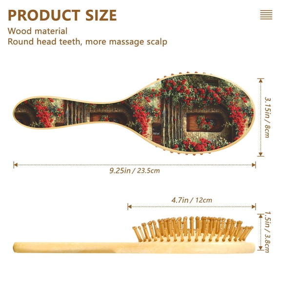 YAZAOO Soft Hair Brush Hair Comb Detangler Stone House with Roses Smoothing Hair Care Beauty Gift