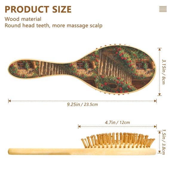 YAZAOO Soft Hair Brush Hair Comb Detangler Stone Steps with Red Roses Smoothing Hair Care Beauty Gift