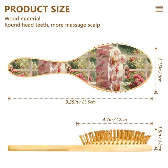 YAZAOO Soft Hair Brush Hair Comb Detangler Tea Set with Cakes Roses Smoothing Hair Care Beauty Gift