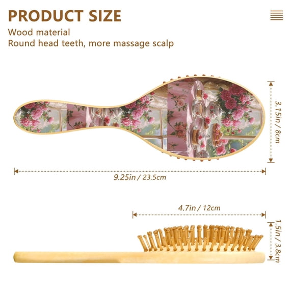YAZAOO Soft Hair Brush Hair Comb Detangler Tea Set with Pink Roses Smoothing Hair Care Beauty Gift