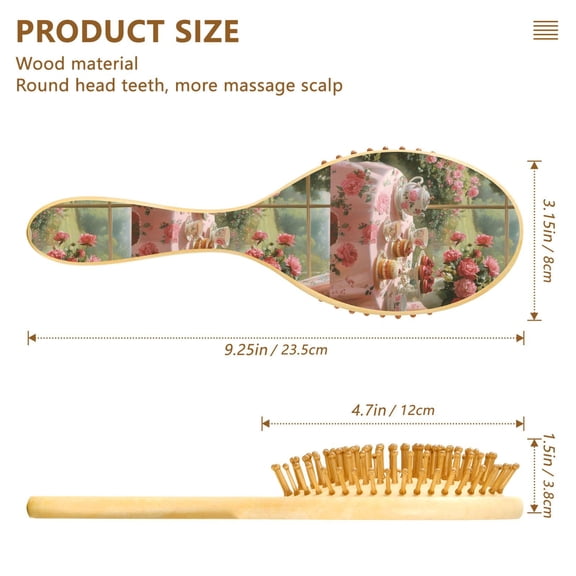 YAZAOO Soft Hair Brush Hair Comb Detangler Tea Set with Roses Smoothing Hair Care Beauty Gift