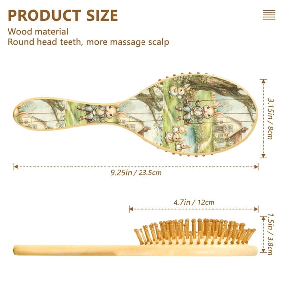 YAZAOO Soft Hair Brush Hair Comb Detangler Whimsical Happy Rabbits Smoothing Hair Care Beauty Gift