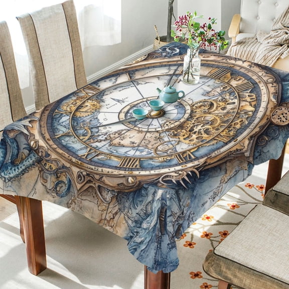 YAZAOO Square Tablecloth Antique Clock Printing Pattern Tableclothes