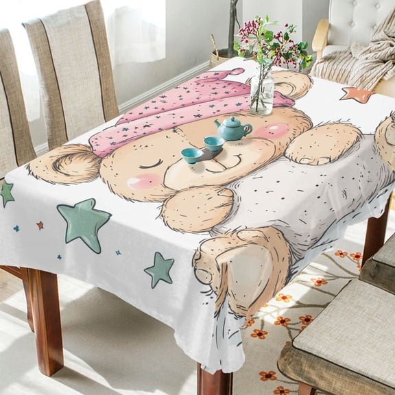 YAZAOO Square Tablecloth Bear Sleeping Pattern Tableclothes