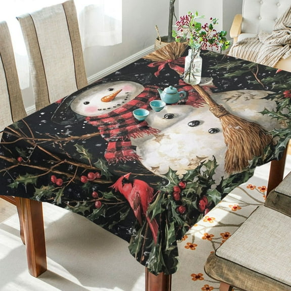 YAZAOO Square Tablecloth Beautiful Winter Snowman Pattern Tableclothes