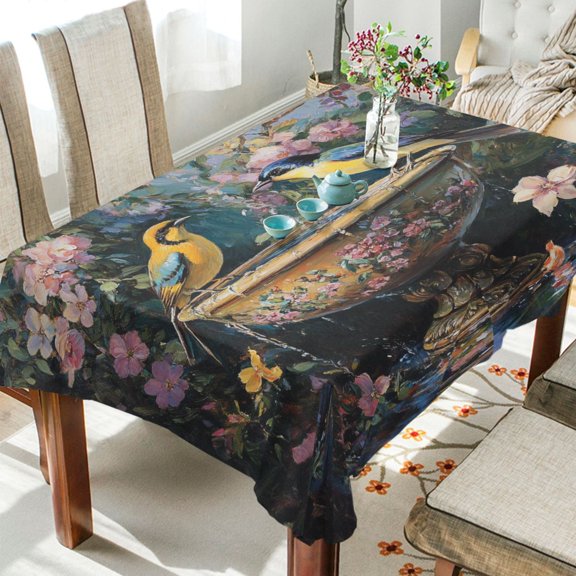 YAZAOO Square Tablecloth Birds Playing in Garden Pattern Tableclothes