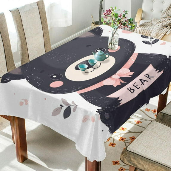 YAZAOO Square Tablecloth Cartoon Black Bear Pattern Pattern Tableclothes