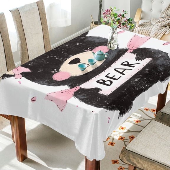 YAZAOO Square Tablecloth Cartoon Black Bear Pattern Tableclothes
