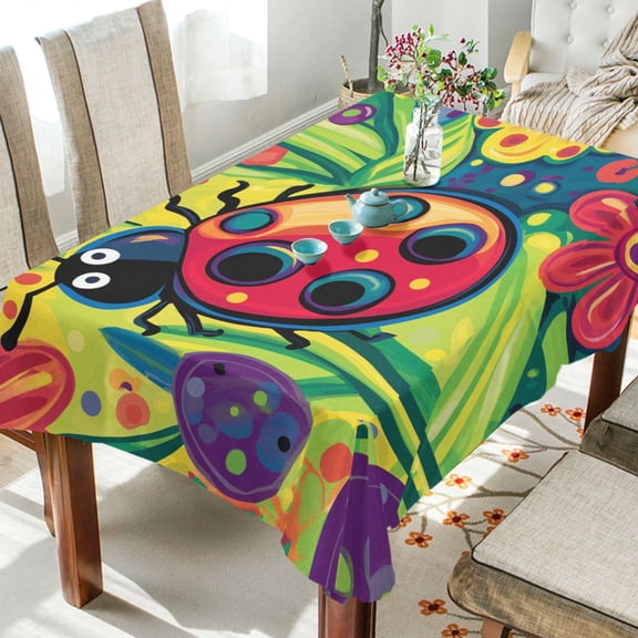 YAZAOO Square Tablecloth Cartoon Ladybug Pattern Tableclothes