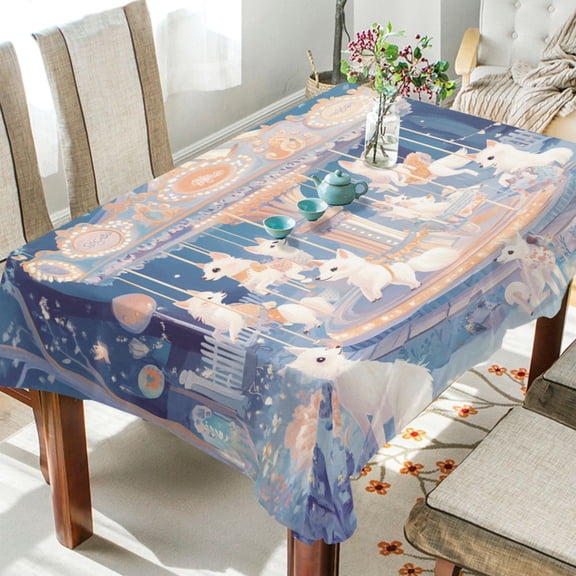 YAZAOO Square Tablecloth Cartoon White Fox Pattern Tableclothes
