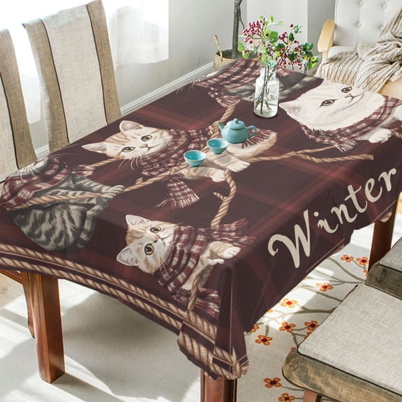 YAZAOO Square Tablecloth Cats Wearing Scarves Pattern Tableclothes