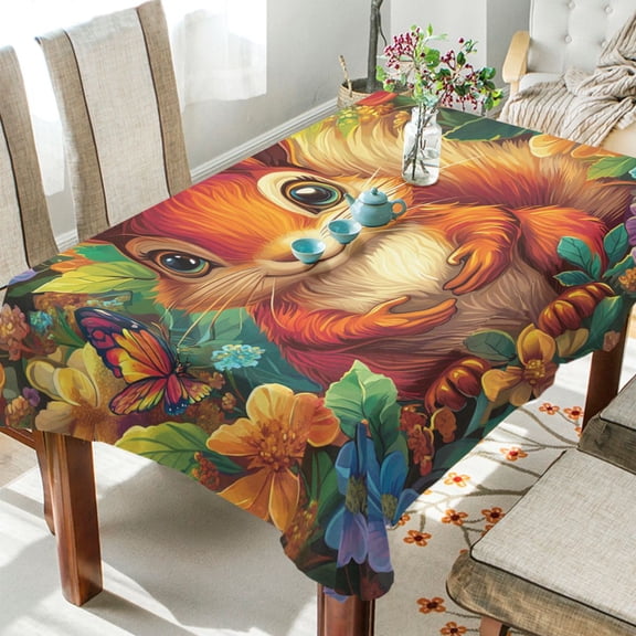 YAZAOO Square Tablecloth Charming Red Squirrel Pattern Tableclothes