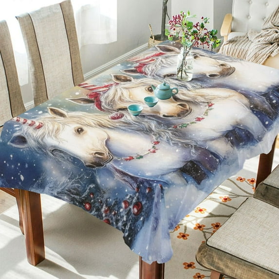 YAZAOO Square Tablecloth Christmas White Unicorns Pattern Tableclothes