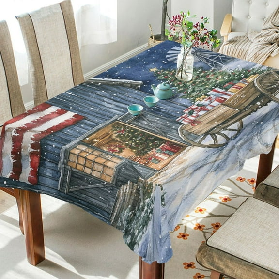 YAZAOO Square Tablecloth Christmas in Barn Pattern Tableclothes