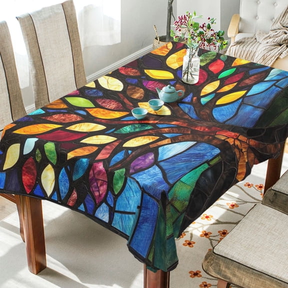 YAZAOO Square Tablecloth Colorful Glass Tree Pattern Tableclothes
