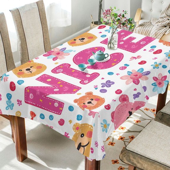 YAZAOO Square Tablecloth Cute Bear Stylized Printing Pattern Tableclothes