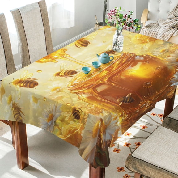 YAZAOO Square Tablecloth Cute Bee Take Honey Pattern Tableclothes