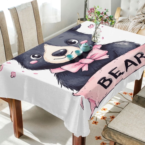 YAZAOO Square Tablecloth Cute Black Bear Pattern Tableclothes