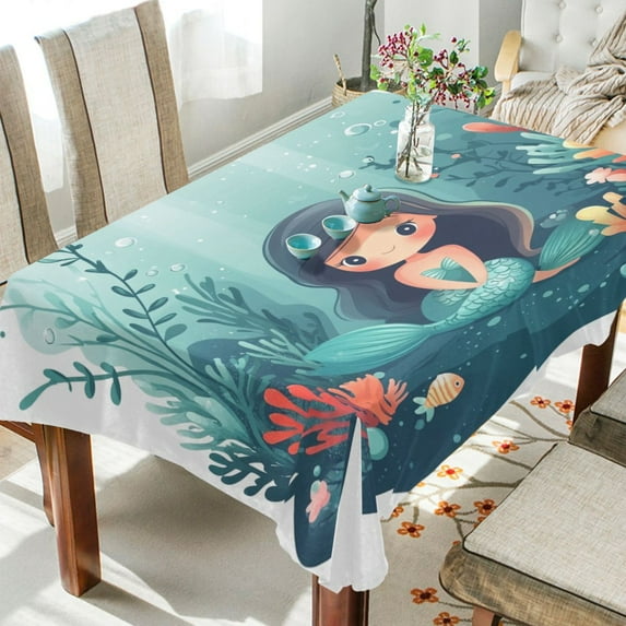 YAZAOO Square Tablecloth Cute Cartoon Mermaid Pattern Tableclothes