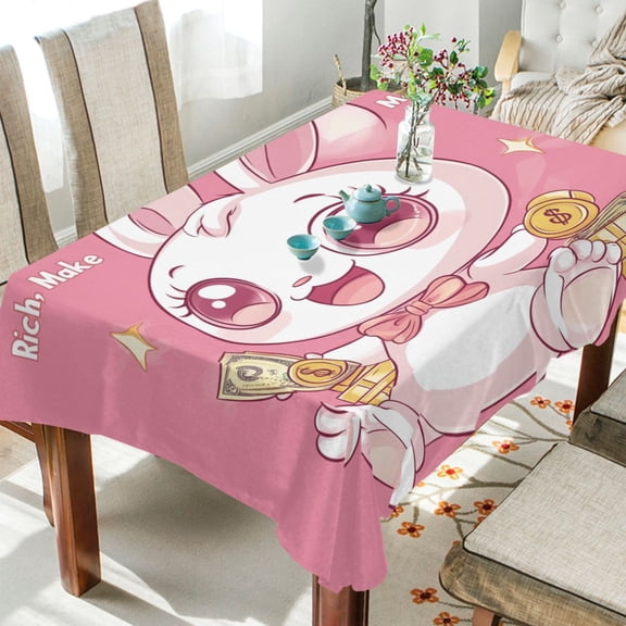 YAZAOO Square Tablecloth Cute Dollar Rabbit Pattern Tableclothes