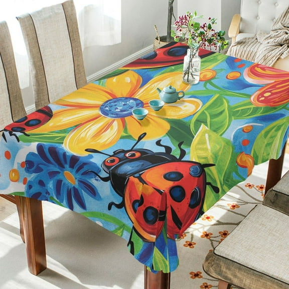 YAZAOO Square Tablecloth Cute Ladybug Pattern Tableclothes