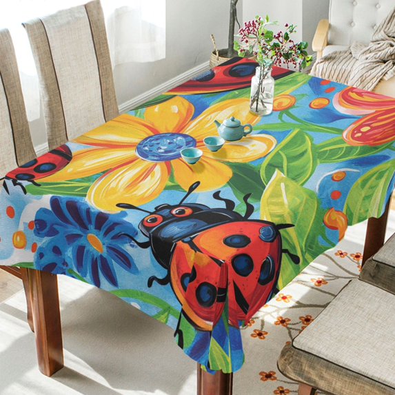 YAZAOO Square Tablecloth Cute Ladybug Pattern Tableclothes