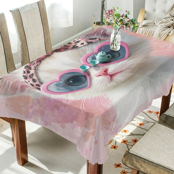 YAZAOO Square Tablecloth Cute White Cat Pattern Tableclothes